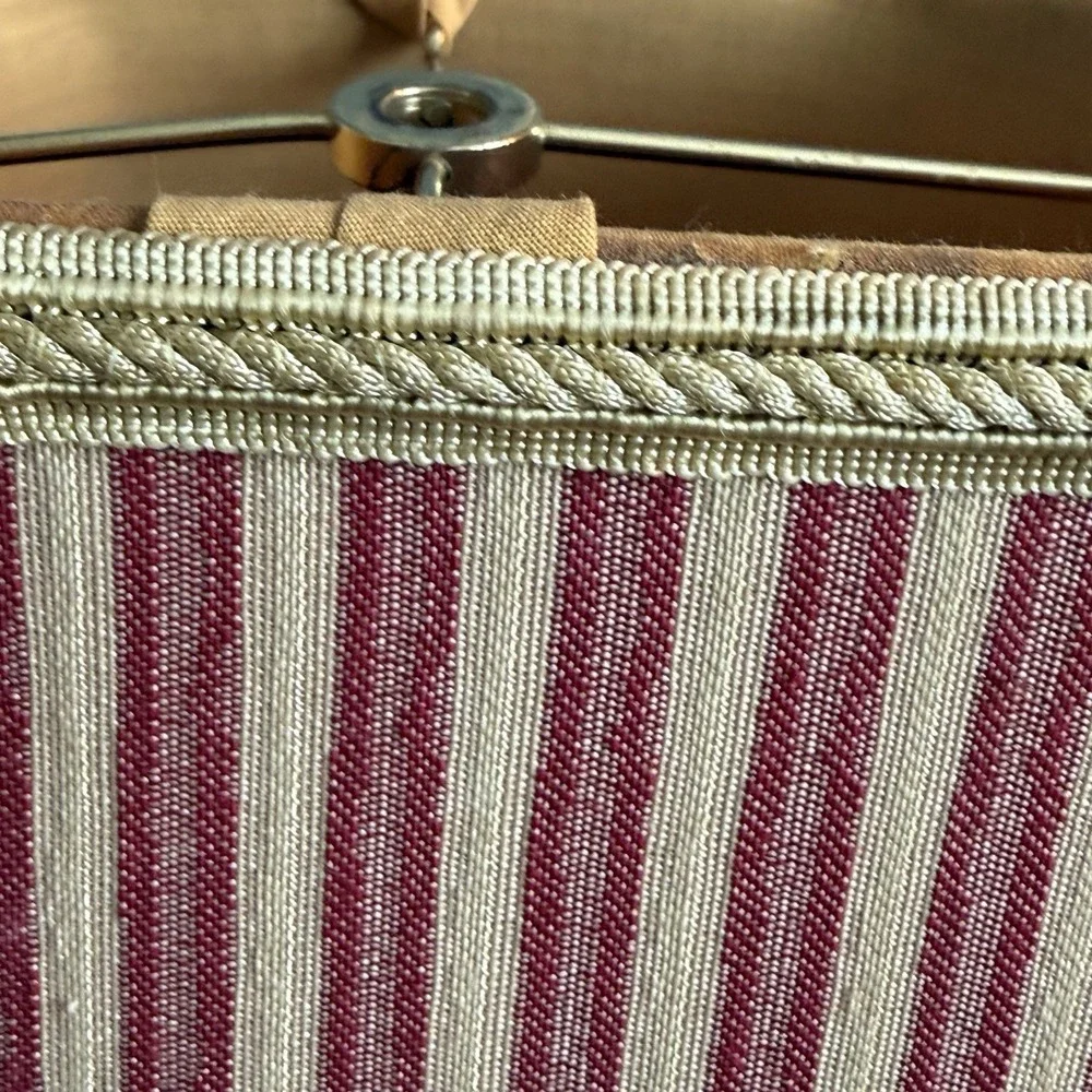 Vintage Striped Lampshade Burgundy Tan Square Bell Rope Trim 12.
